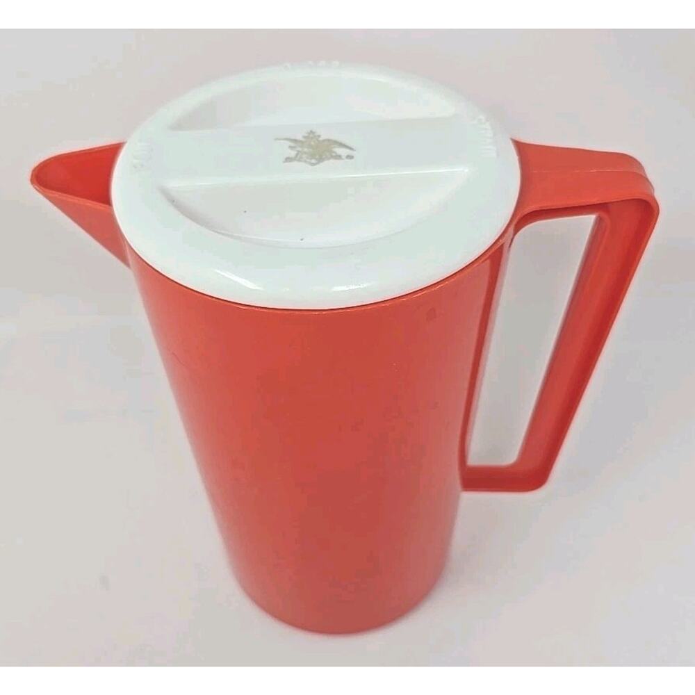 Vtg Anheiser Busch Advertising Juice Plastic Pitcher Red W‎ Lid 9.5" Tall U307
